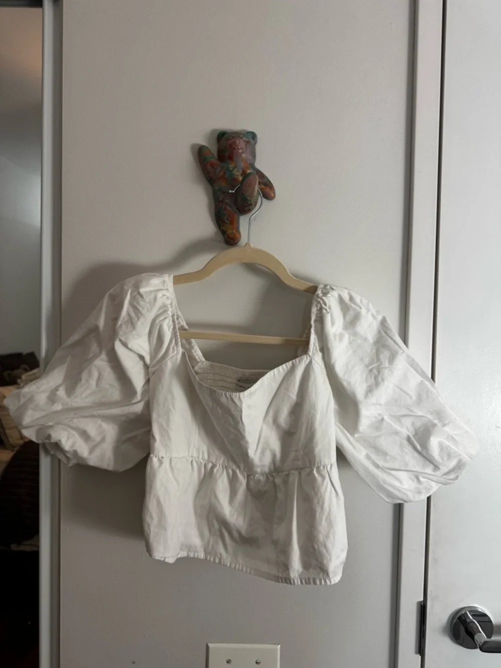 Faithfull the Brand Quincy White Puff Sleeve‎ Square Neck Peplum Top 4